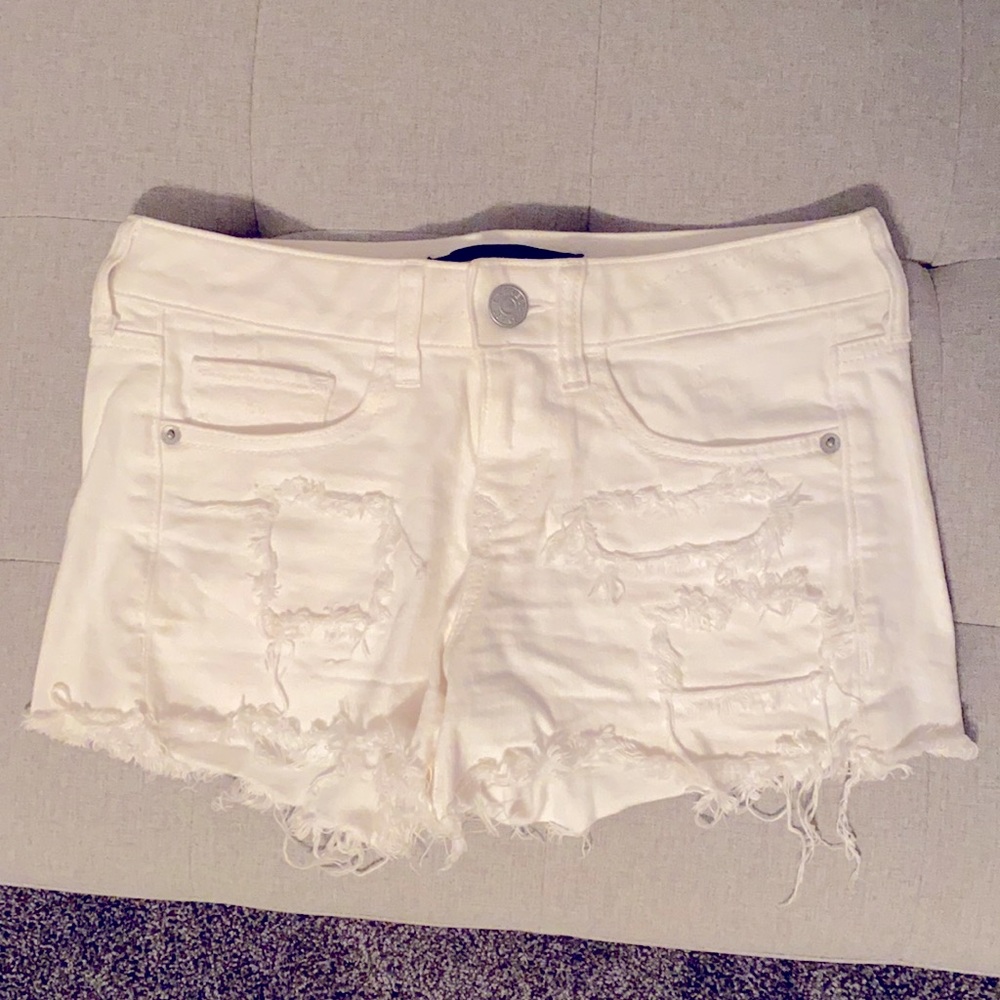 Faux Rips White Jean Shorts